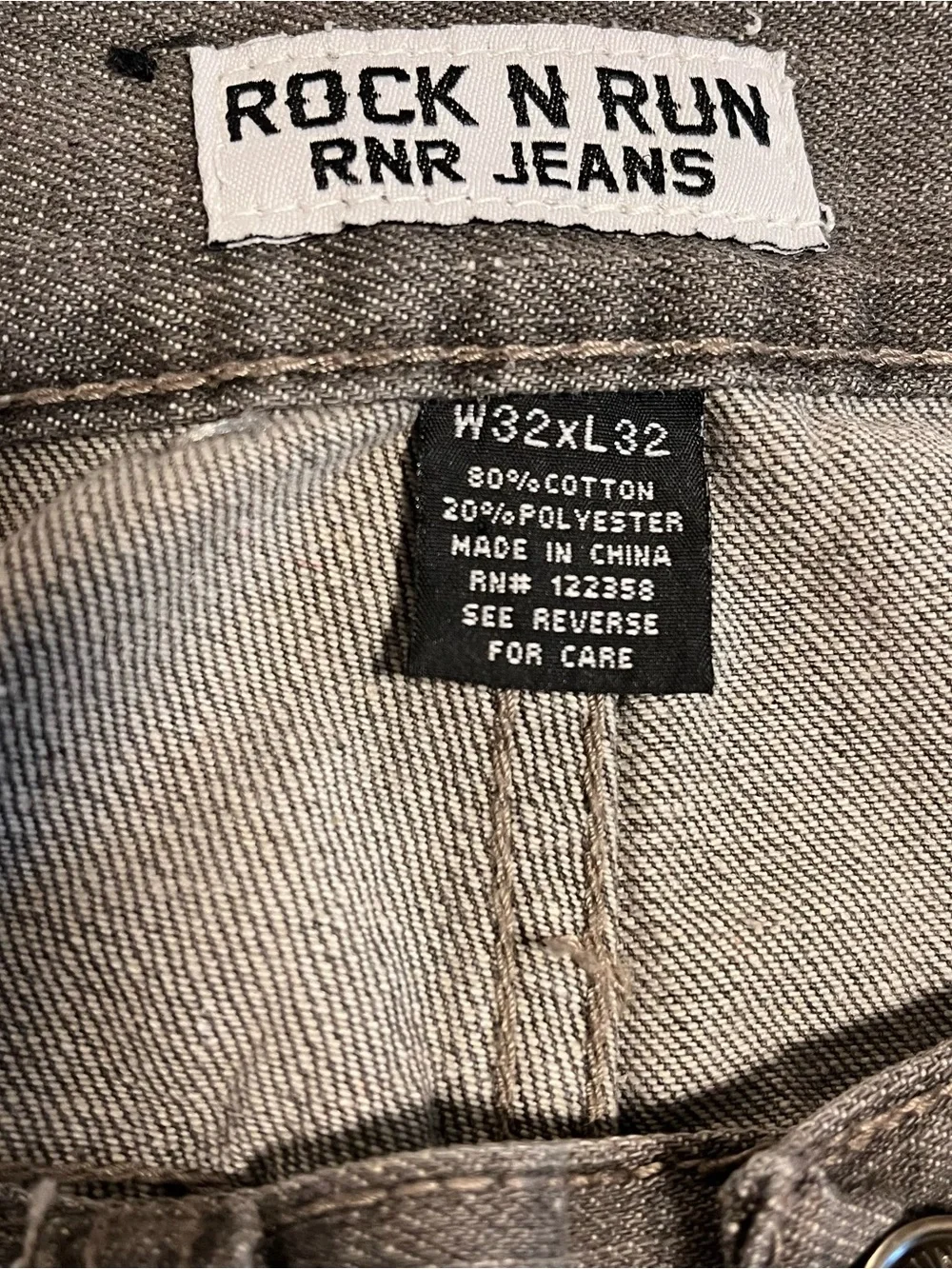 Rock N Run Y2K Vintage Skater Grunge Straight Leg Men’s Jeans, 32x32, Gray Black